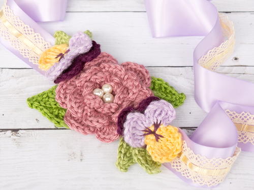 April Flowers Headband Free Crochet Pattern
