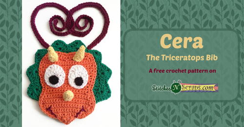 Cera Triceratops Baby Bib Free Crochet Pattern