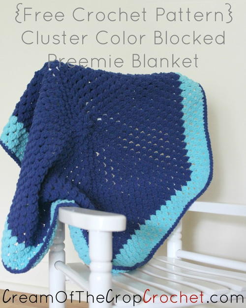 Cluster Color Blocked Preemie Blanket Free Crochet Pattern