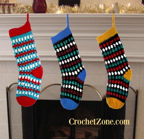 Diamonds & Gems Christmas Stocking Free Crochet Pattern