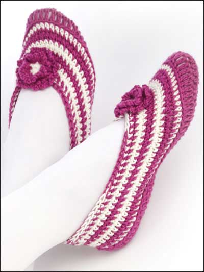 Flowers & Stripes Slippers Free Crochet Pattern