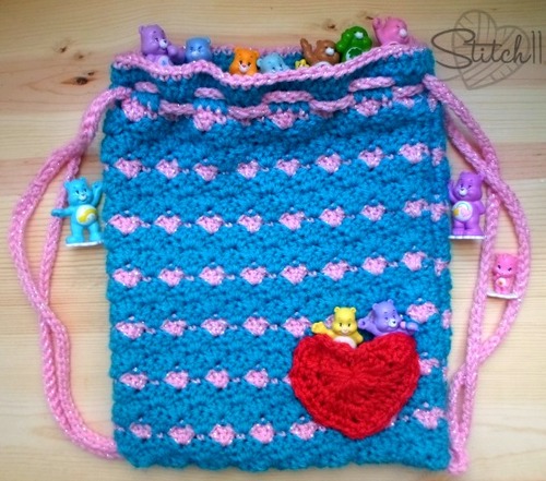 Heart Pocket Drawstring Backpack Free Crochet Pattern