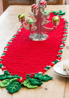 Holly Table Runner Free Crochet Pattern