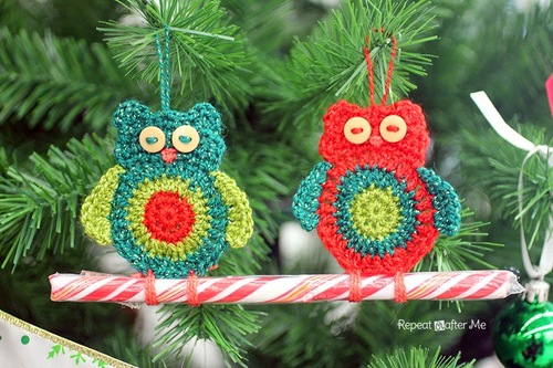 Owl Candy Cane Ornament Free Crochet Pattern