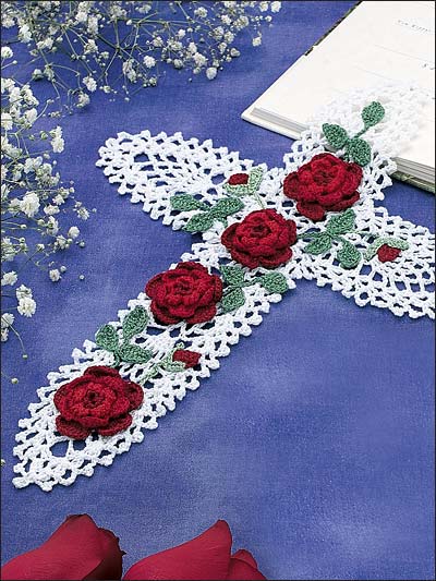 Pineapple Cross with Red Roses Free Crochet Pattern
