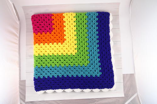 Rainbow Granny Square Throw Free Crochet Pattern