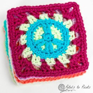 Retro Peace Sign Square Free Crochet Pattern