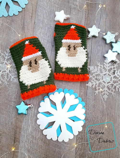 Sheep Santa Fingerless Gloves Free Crochet Pattern