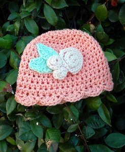Shells & Roses Baby Beanie Free Crochet Pattern