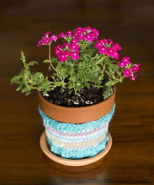 Striped Flower Pot Cozy Free Crochet Pattern