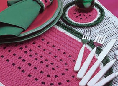 Watermelon Place Mat Set Free Crochet Pattern